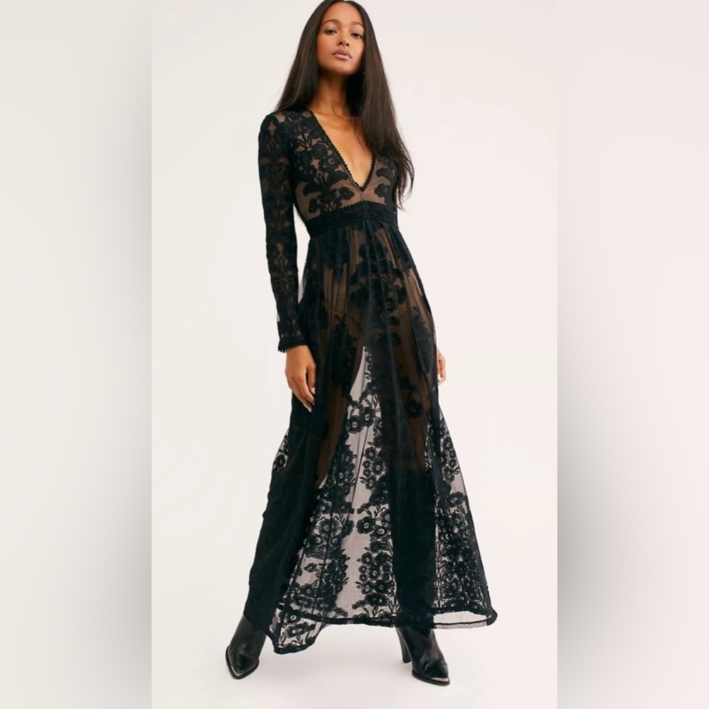 For Love and Lemons Temecula Sheer Embroidered Maxi Dress